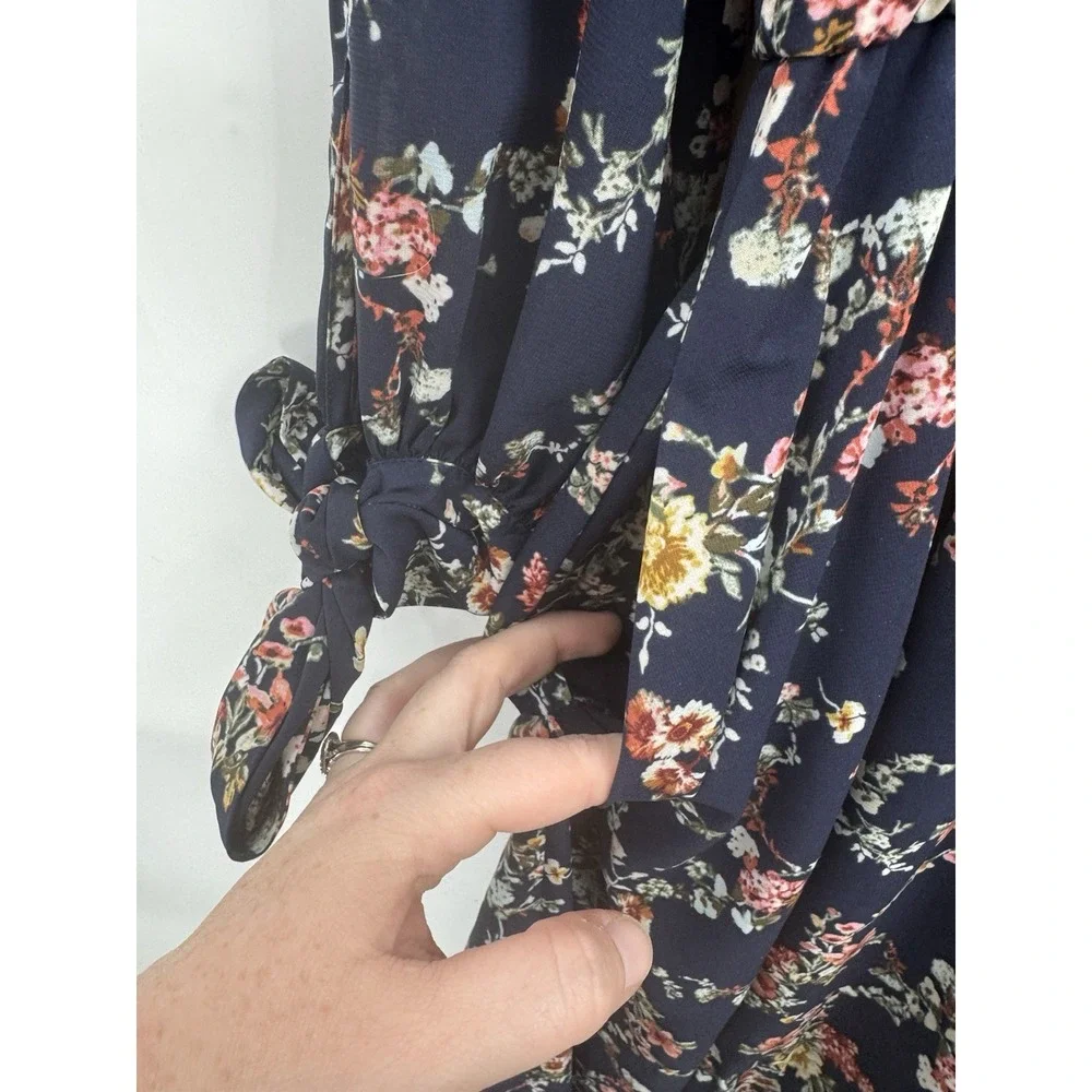 Gal‎ Meets Glam Bonnie Floral Blouson Dress Women 8 Navy Blue Peasant Cottage